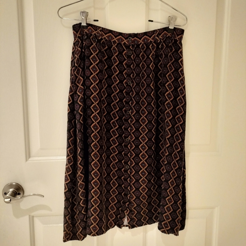 Vintage Stradivarius Cottagecore Geometric Patterned Skirt - Black and Brown